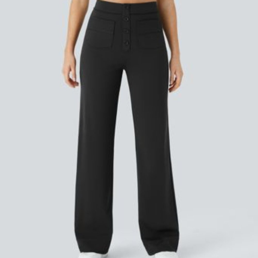 HALARA 16P Black High Waisted Pockets Straight Leg Casual Pants XL 16 Petite NWT - Picture 5 of 5